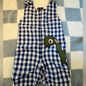 LIL CACTUS Gingham Dino Smocked Jon Jon 3-6 M 🦖